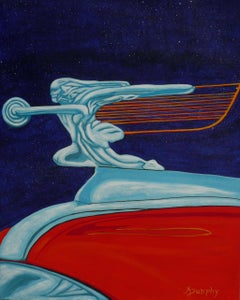 Automotive Art Deco Car, Painting, Acrylic on Paper