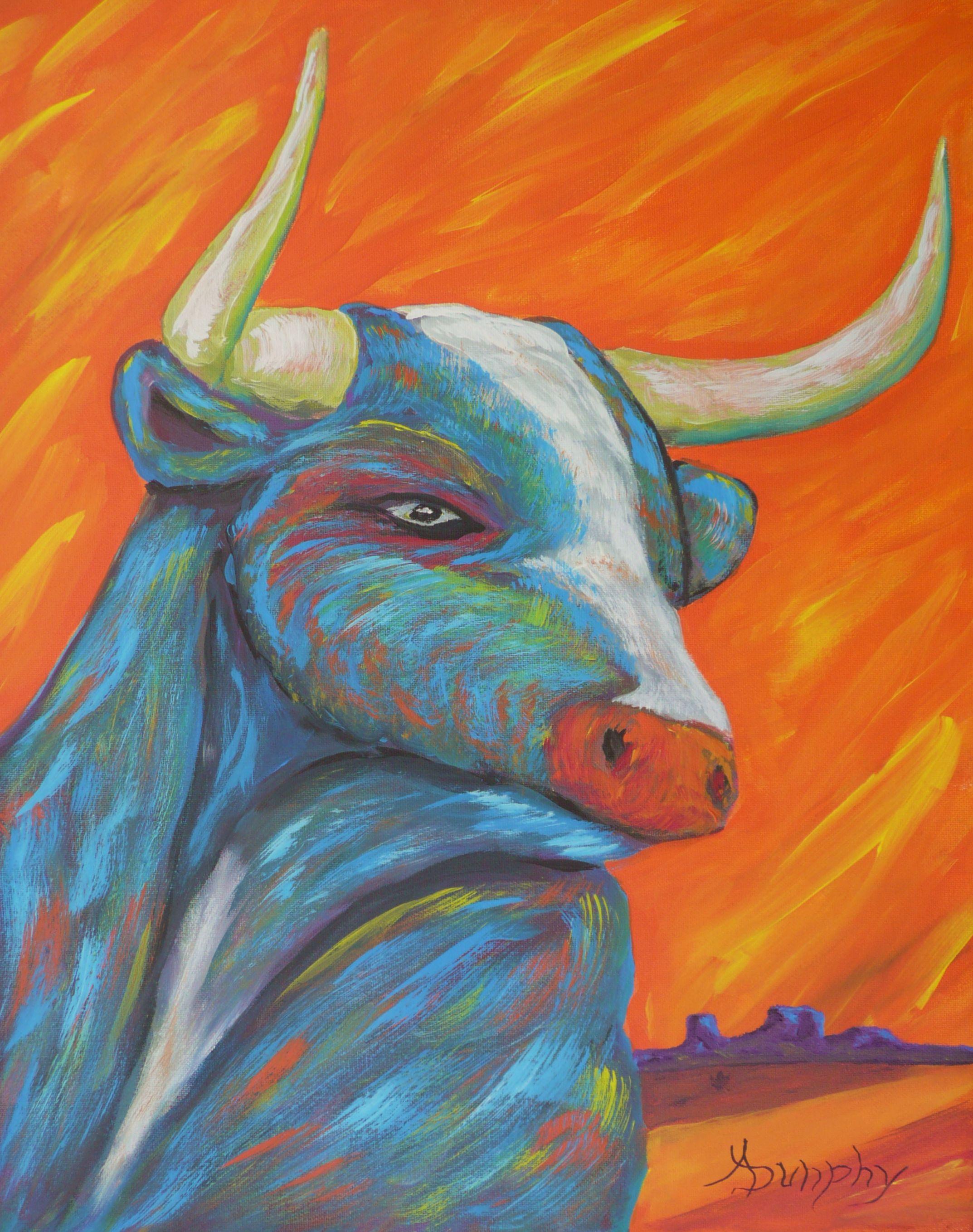 Animal Painting Anthony Dunphy - Peinture - Oeil de taureau, acrylique sur toile