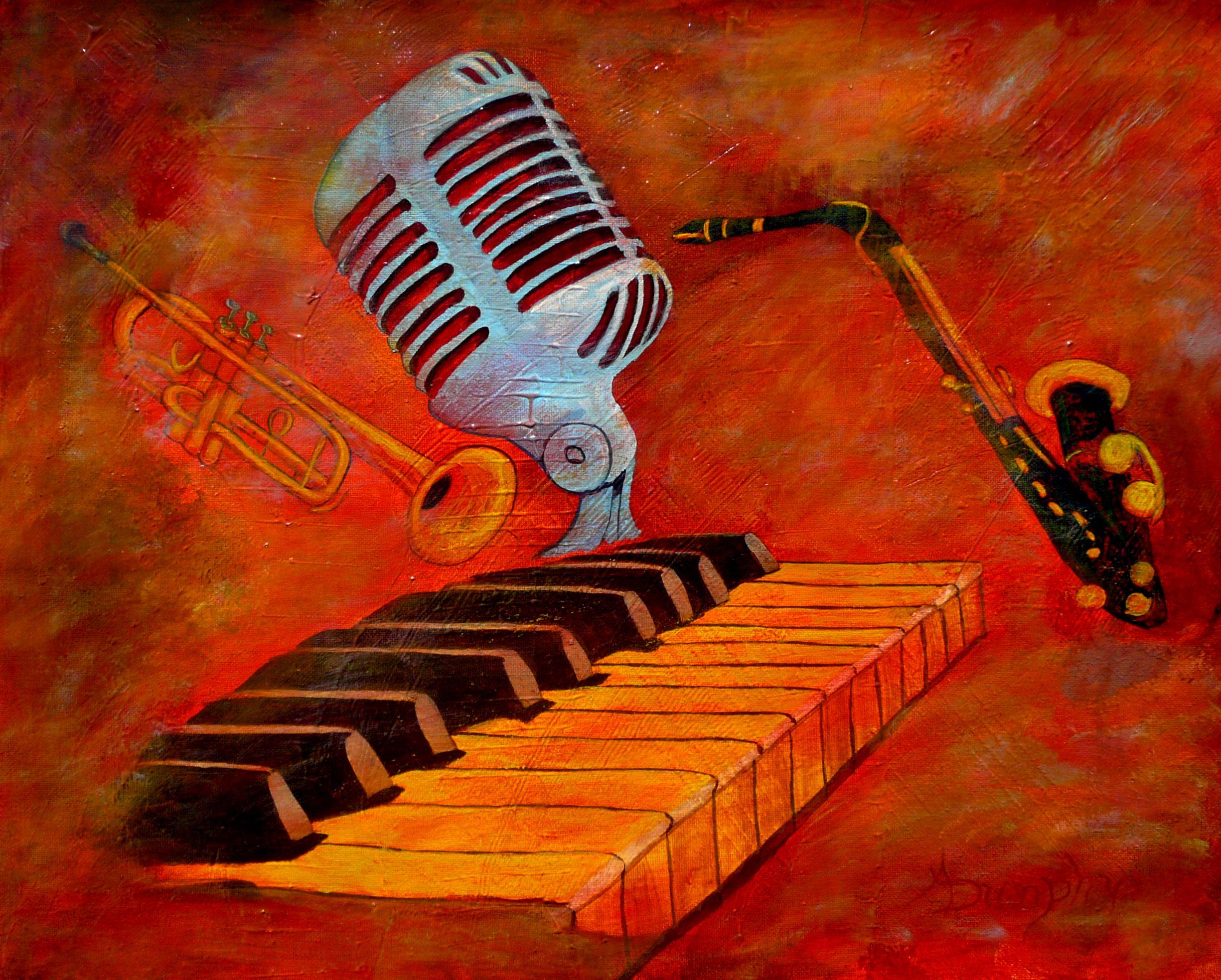 Imagine,if you will, you enter a dark and smoky club where you hears the plaintive wail of Jazz coming from the stage. The lights are low and the music pulls you inside.This musically themed painting has been created on canvas using only