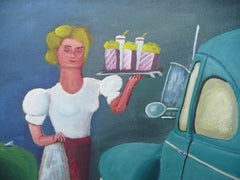 Dinner und ein Film, Gemälde, Acryl auf Leinwand