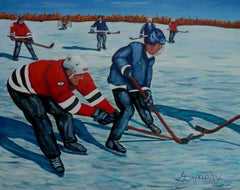 Fighting For The Puck, Painting, Acrylic on Paper