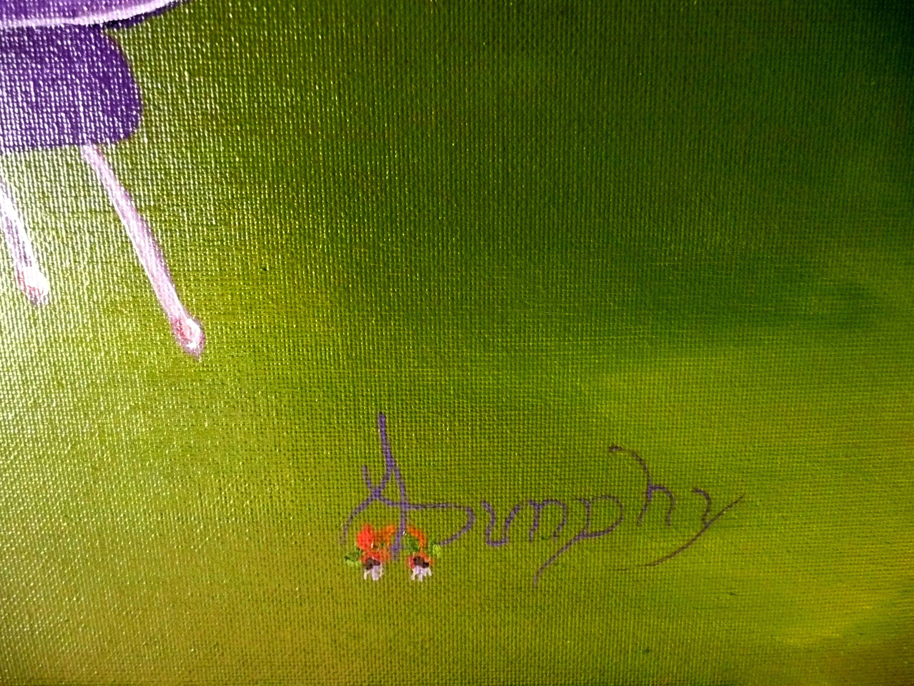 Die Fuchsie ist eine Sorte von Hängeblumen, die in einer Vielzahl von Farben erhältlich ist. Lila ist hier die vorherrschende Farbe. Dieses Gemälde wurde mit professionellen Acrylfarben auf einer ungespannten Leinwand in der Größe von 20X16 Zoll