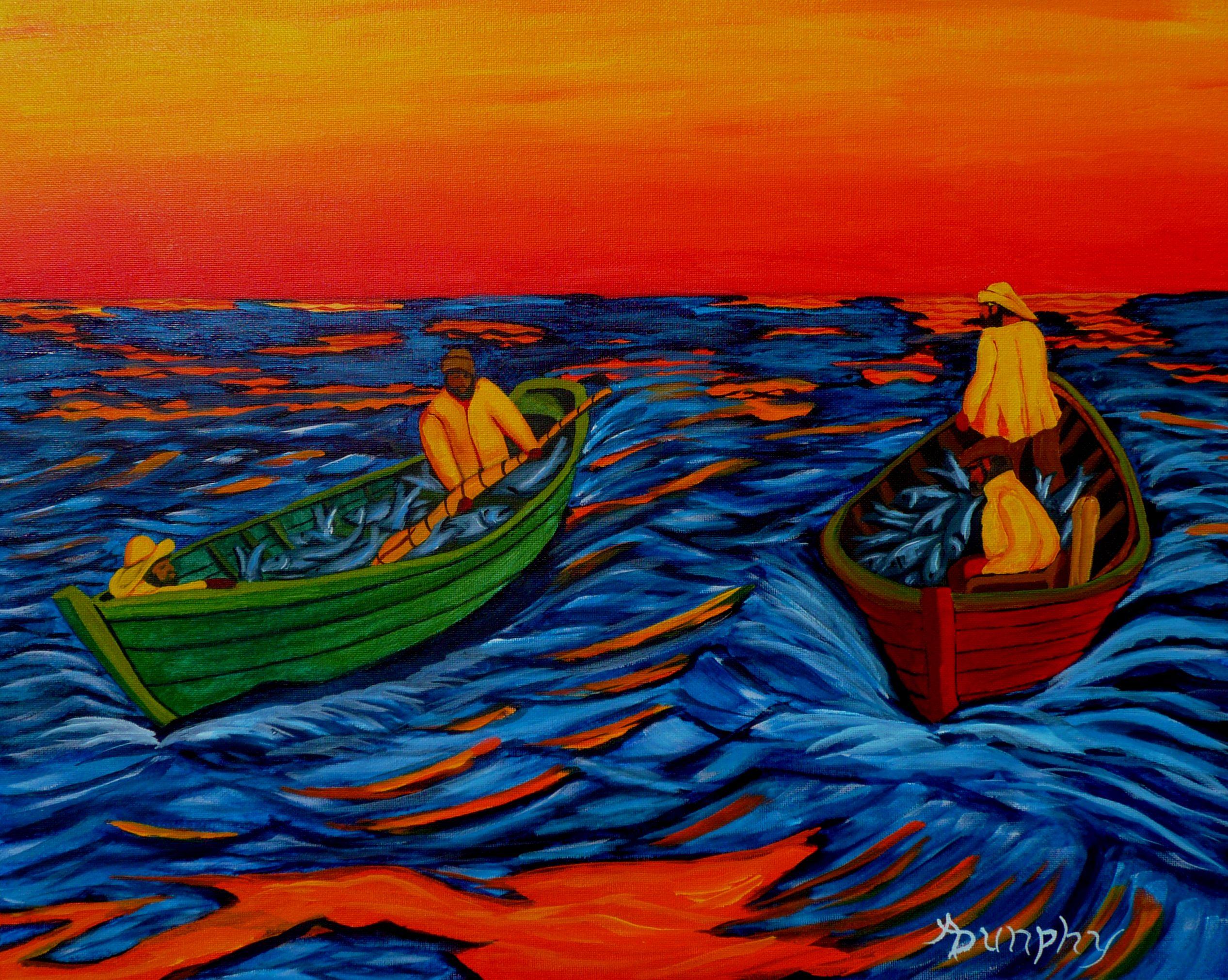 Before the dawn arrives the fishermen are in theirs boats and work has begun on the Grand Banks on the search for Cod. I come from the island of Newfoundland and these dories are the boats used by the fishermen of the inshore fishery to catch cod by