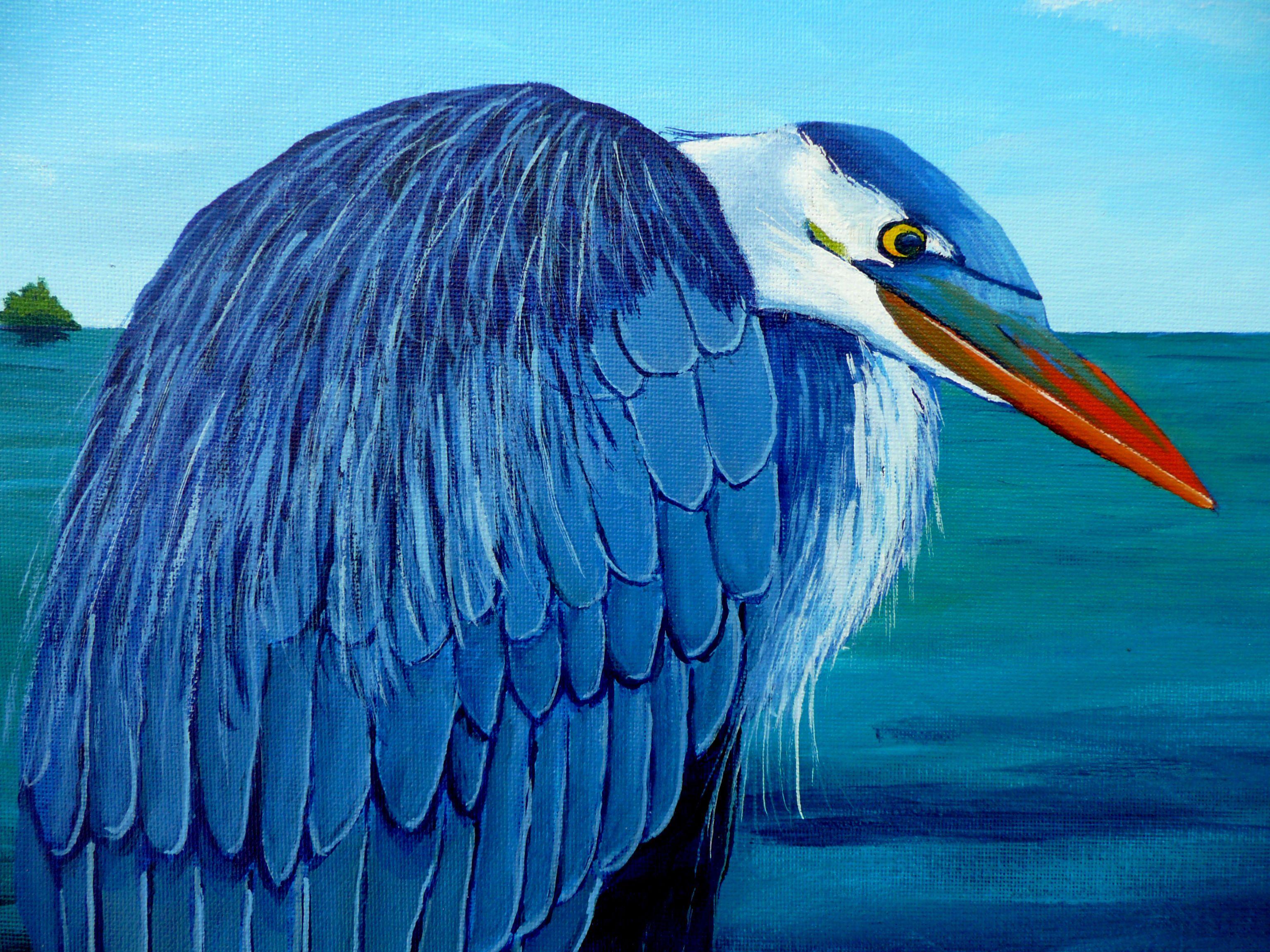 Great Blue Heron, Painting, Acrylic on Canvas For Sale 1