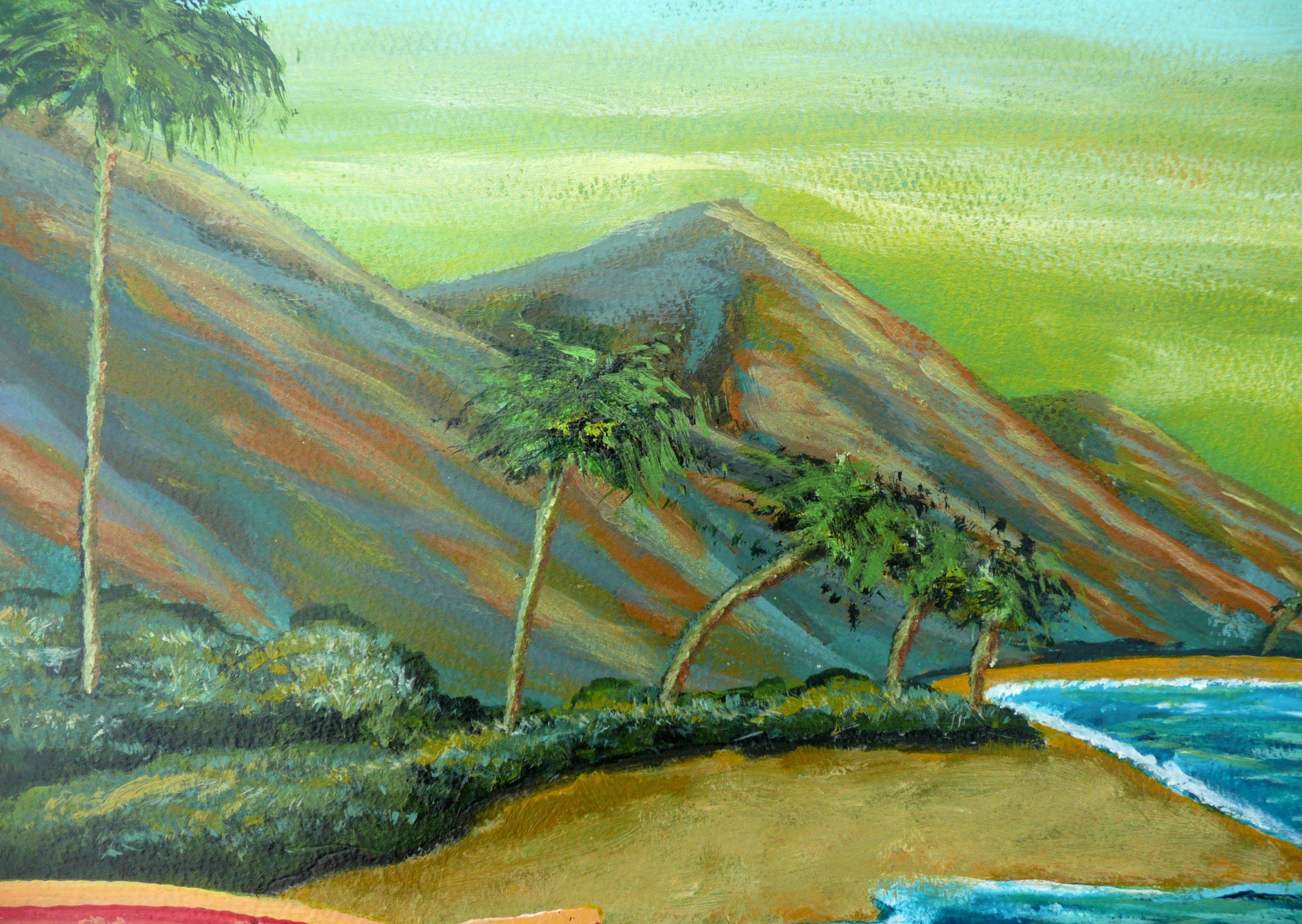 Surf Hawaiano, Pintura, Acrílico sobre Papel - Painting Impresionista de Anthony Dunphy