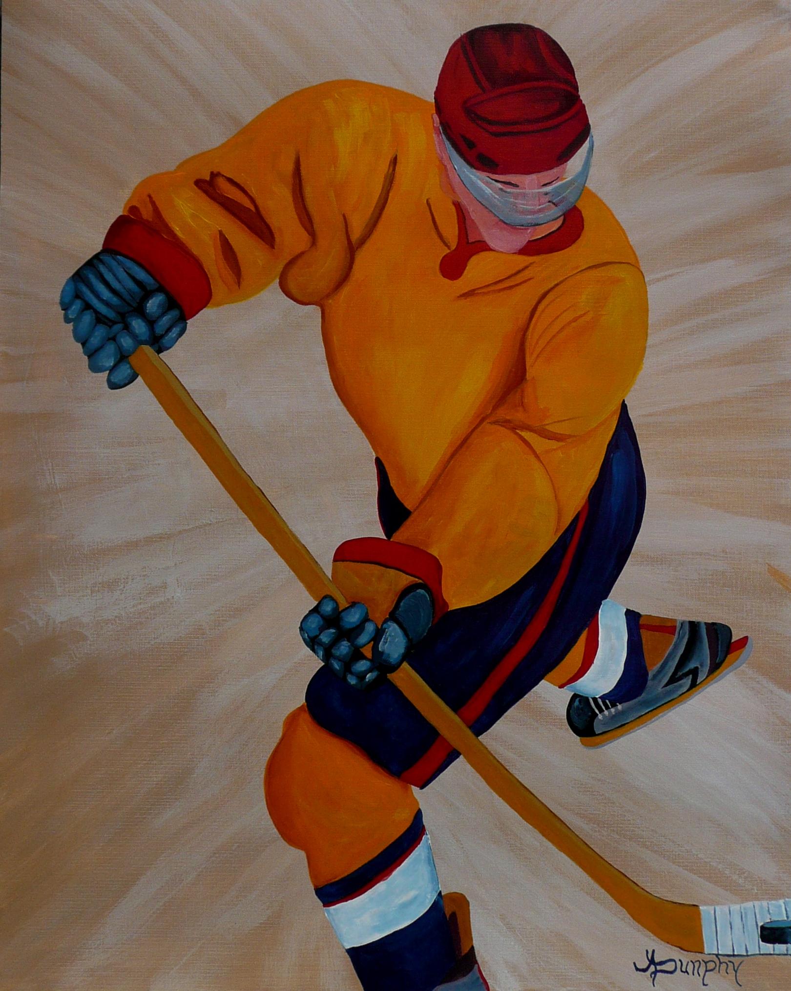 Hockey, Pittura, Acrilico su carta - Painting di Anthony Dunphy