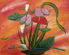Japanese Ikebana, Painting, Acrylic on Canvas