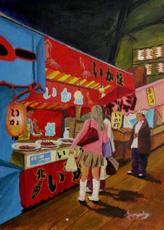 Japanese Night Festival, Painting, Acrylic on Canvas