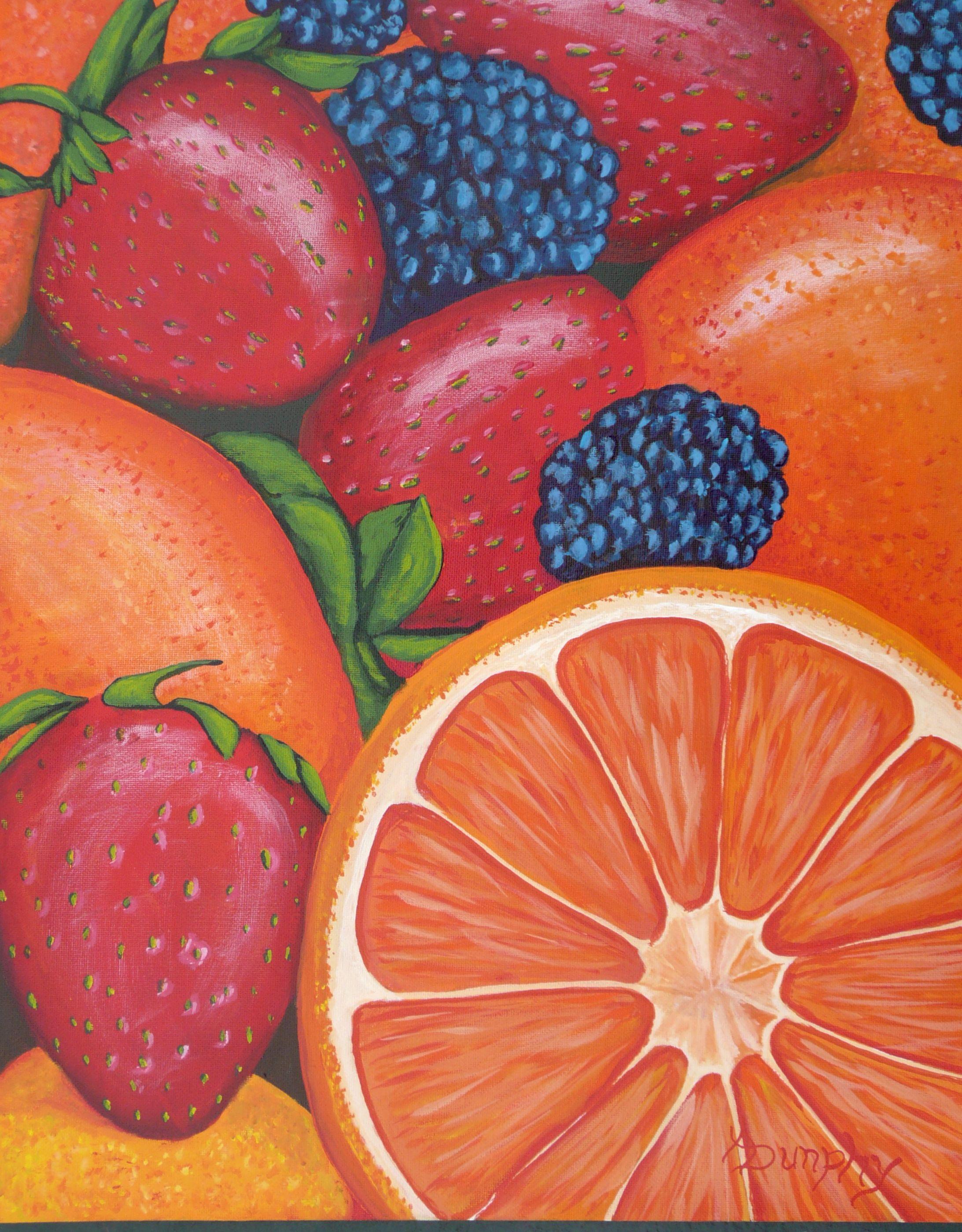 Juicy is my first painting of 2021. I was drawn to the vibrant colors of the various fruit and wanted to create them. The textures of the fruit were a wonderful challenge for me and I enjoyed the process. I will try more fruit this year.    This