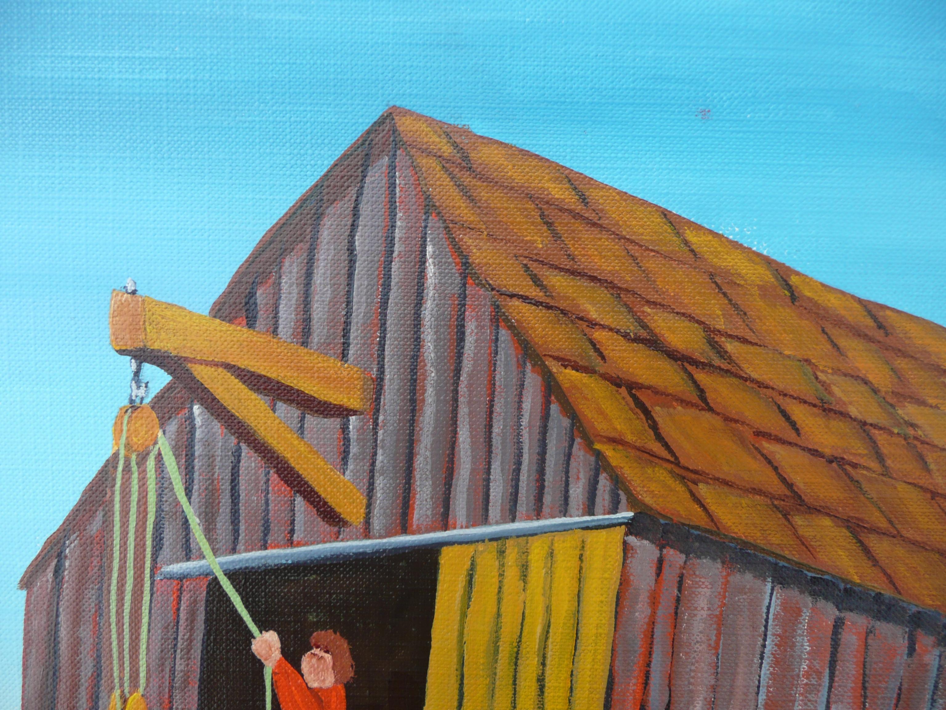 Landing the Catch, Painting, Acrylic on Paper For Sale 2