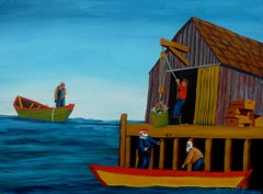 Landing the Catch, Painting, Acrylic on Paper