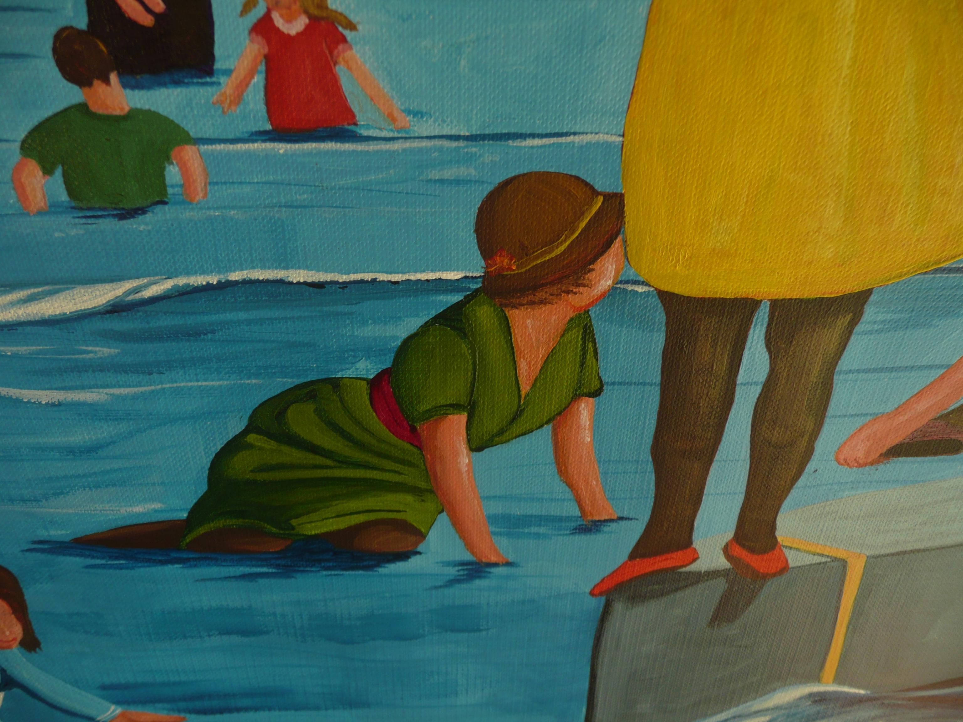 Pontooning in the Shallows, Painting, Acrylic on Paper For Sale 2