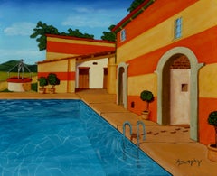 Poolside, Painting, Acrylic on Paper