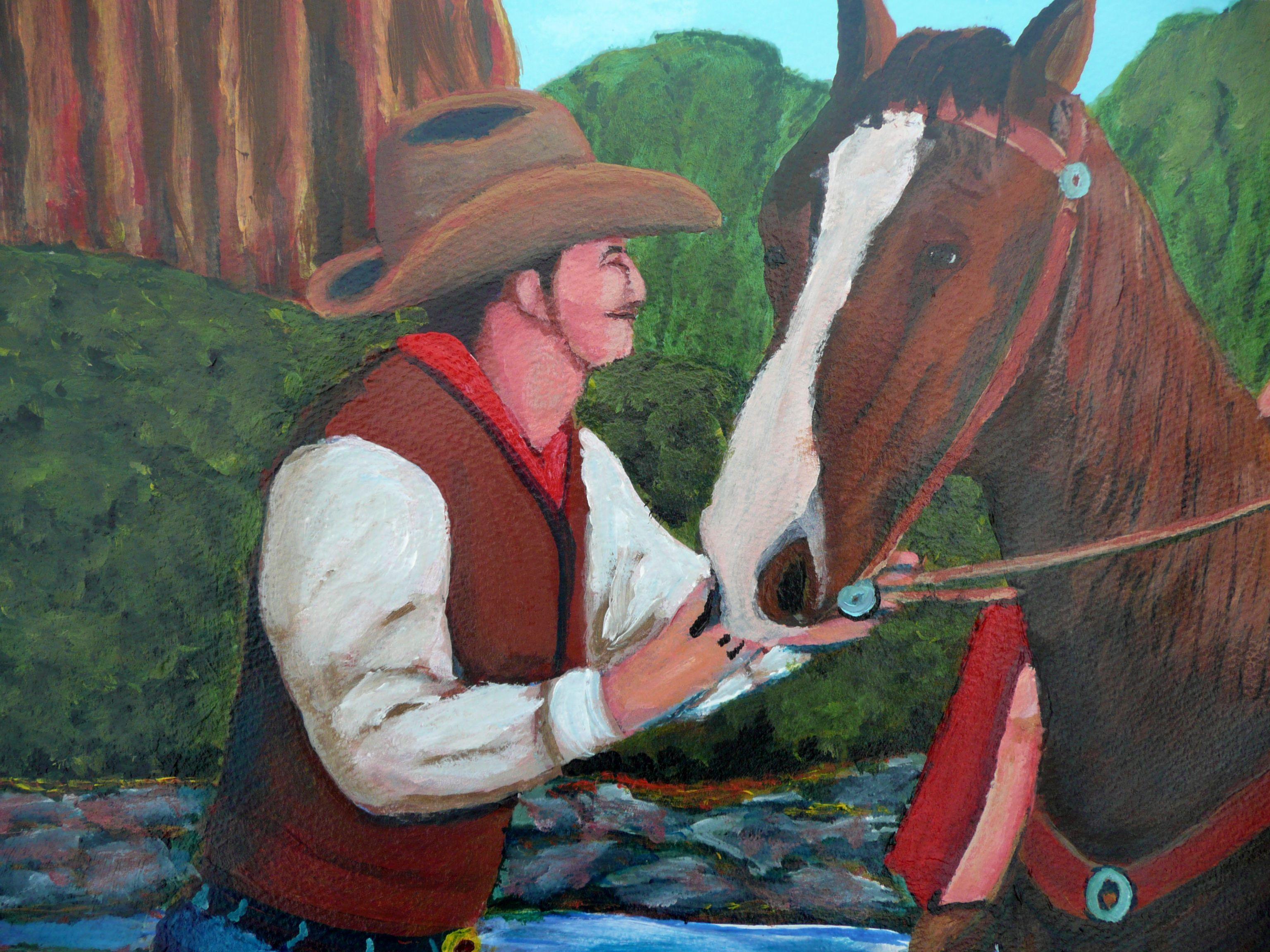 Caballería de rancho, Pintura, Acrílico sobre papel - Painting Impresionista de Anthony Dunphy