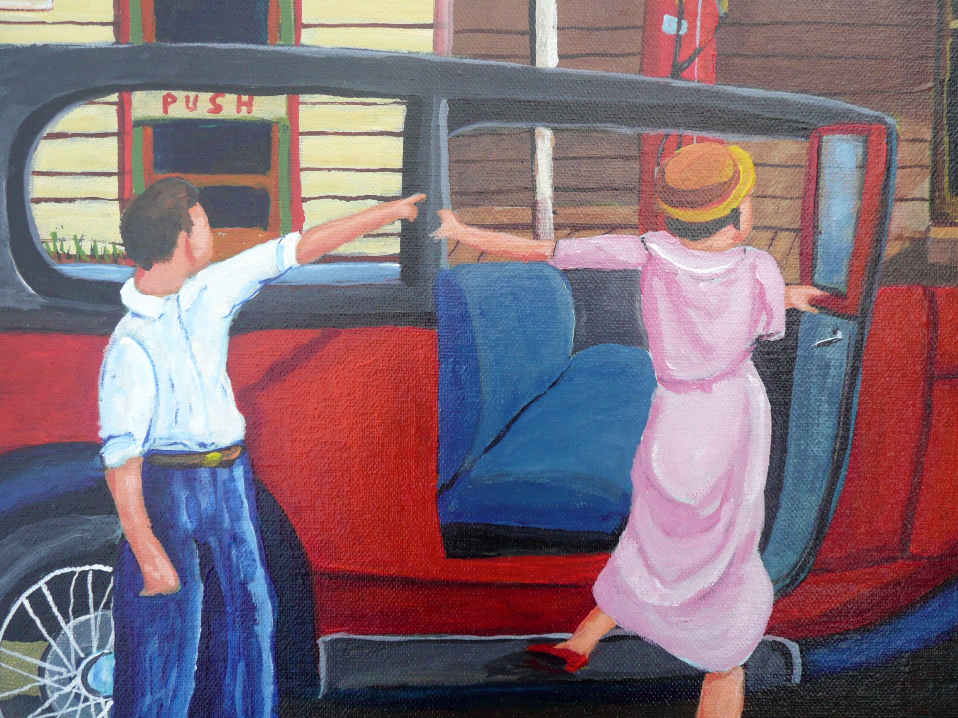 Roadside Bar, Gemälde, Acryl auf Leinwand im Angebot 1