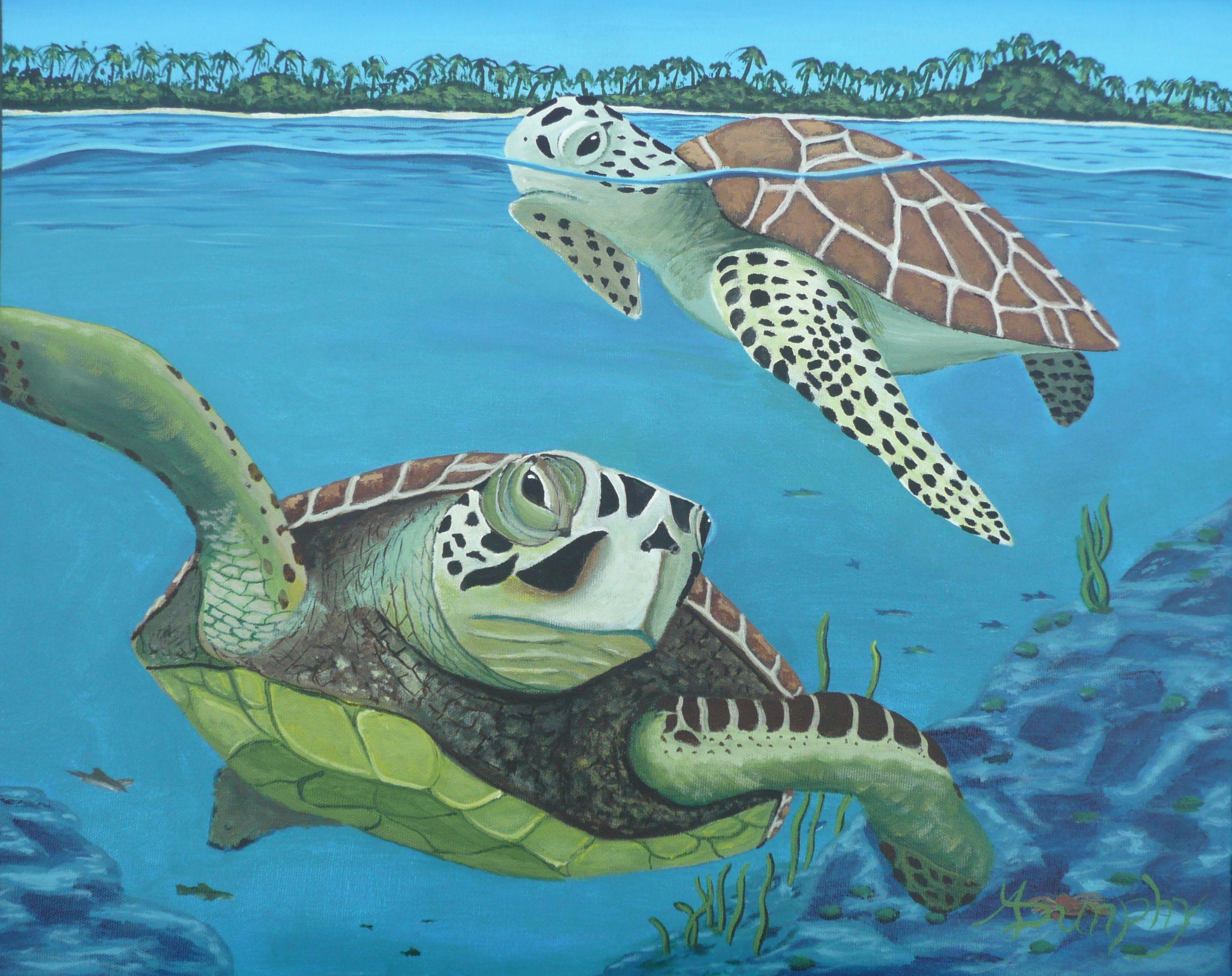Sea Turtles, Painting, Acrylic on Canvas