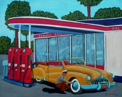 Station de service, peinture, acrylique sur toile