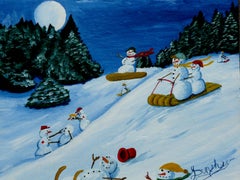 Snowmans Winter Sports, Painting, Acrylic on Canvas