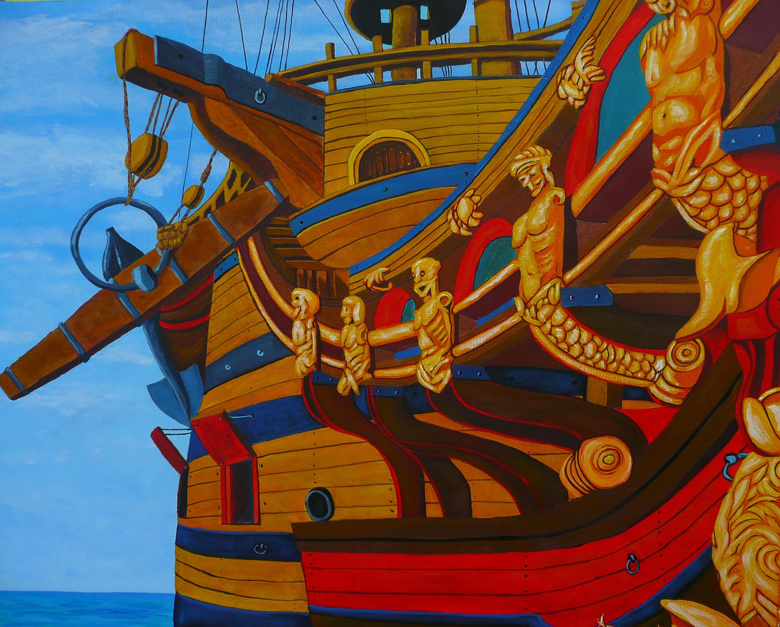 Galeón español, Pintura, Acrílico sobre papel - Painting de Anthony Dunphy