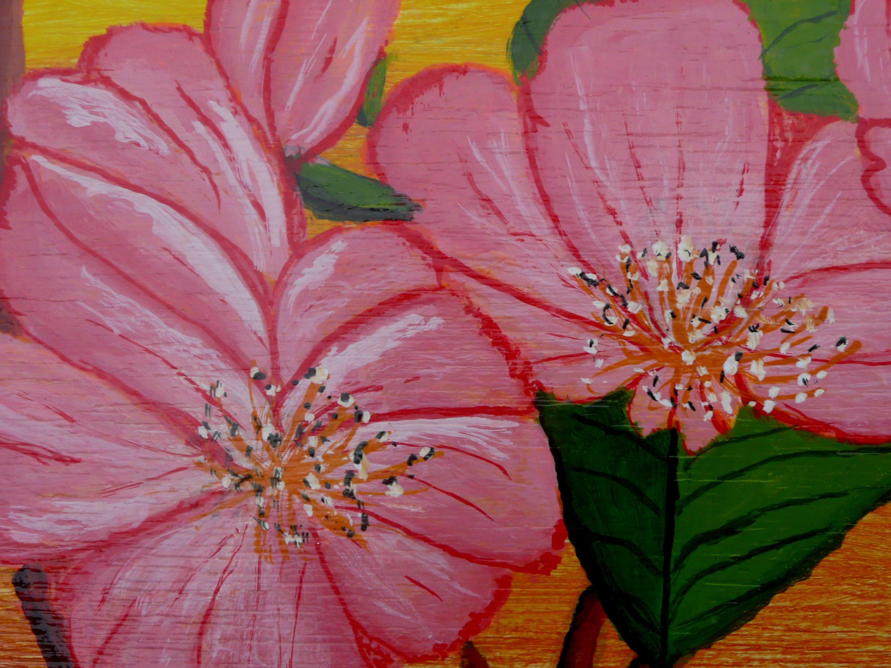 Sunset Sakura, Painting, Acrylic on Wood Panel 1