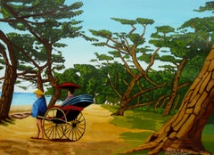 The Carriage Ride in Japan, Painting, Acrylic on Paper
