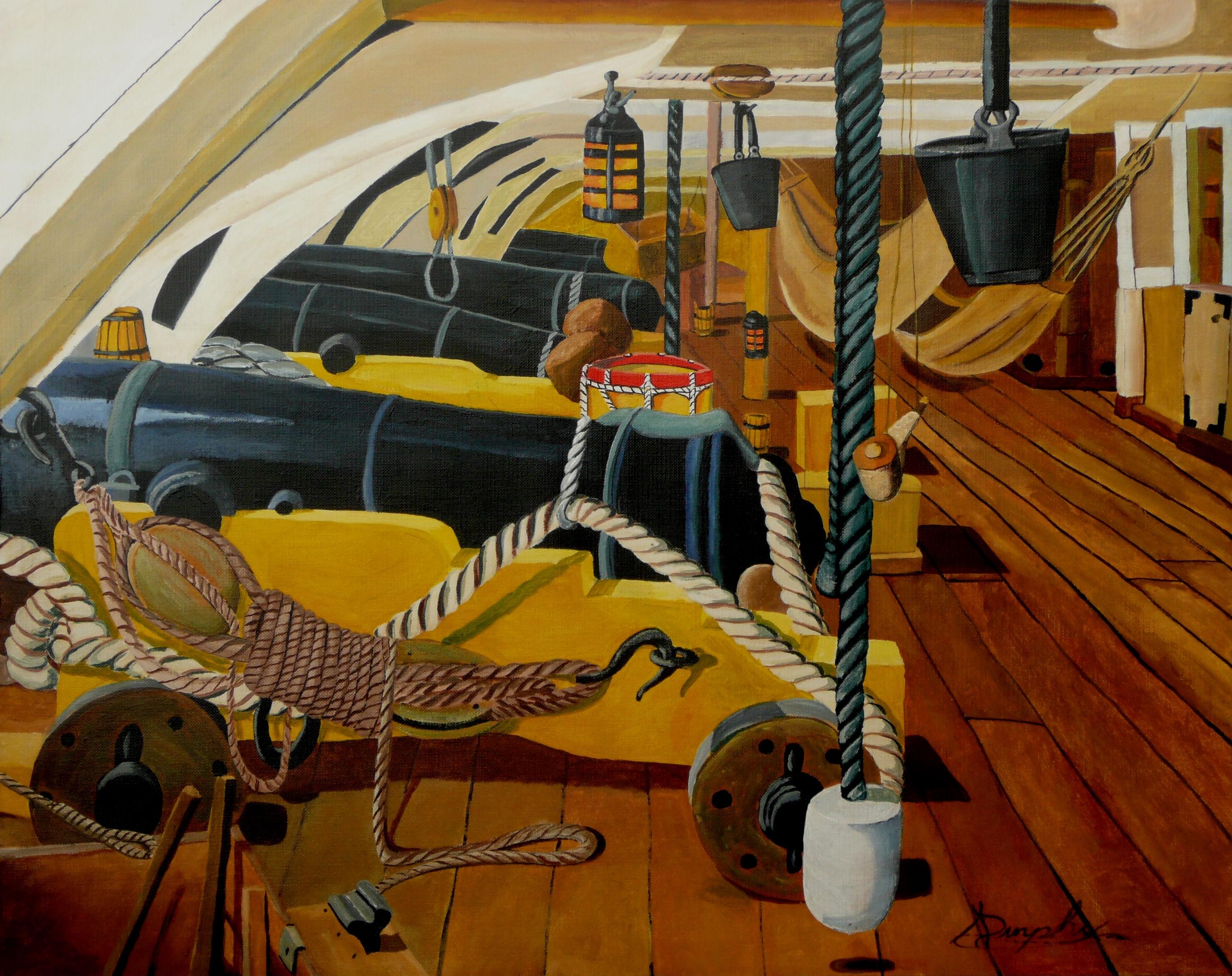 Los cañones del HMS Victory, Pintura, Acrílico sobre papel - Painting de Anthony Dunphy