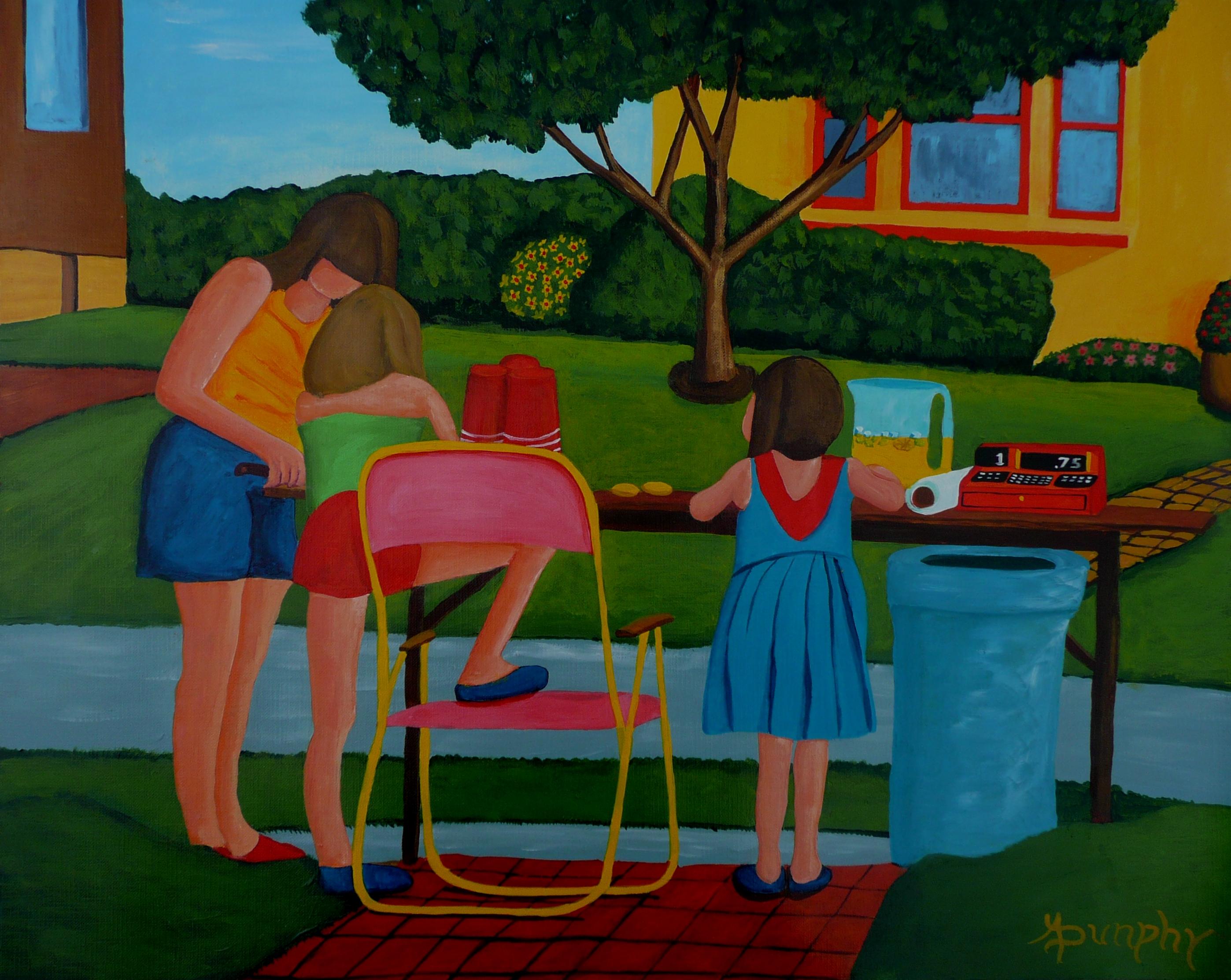 El puesto de limonada, Pintura, Acrílico sobre papel - Painting Impresionista de Anthony Dunphy