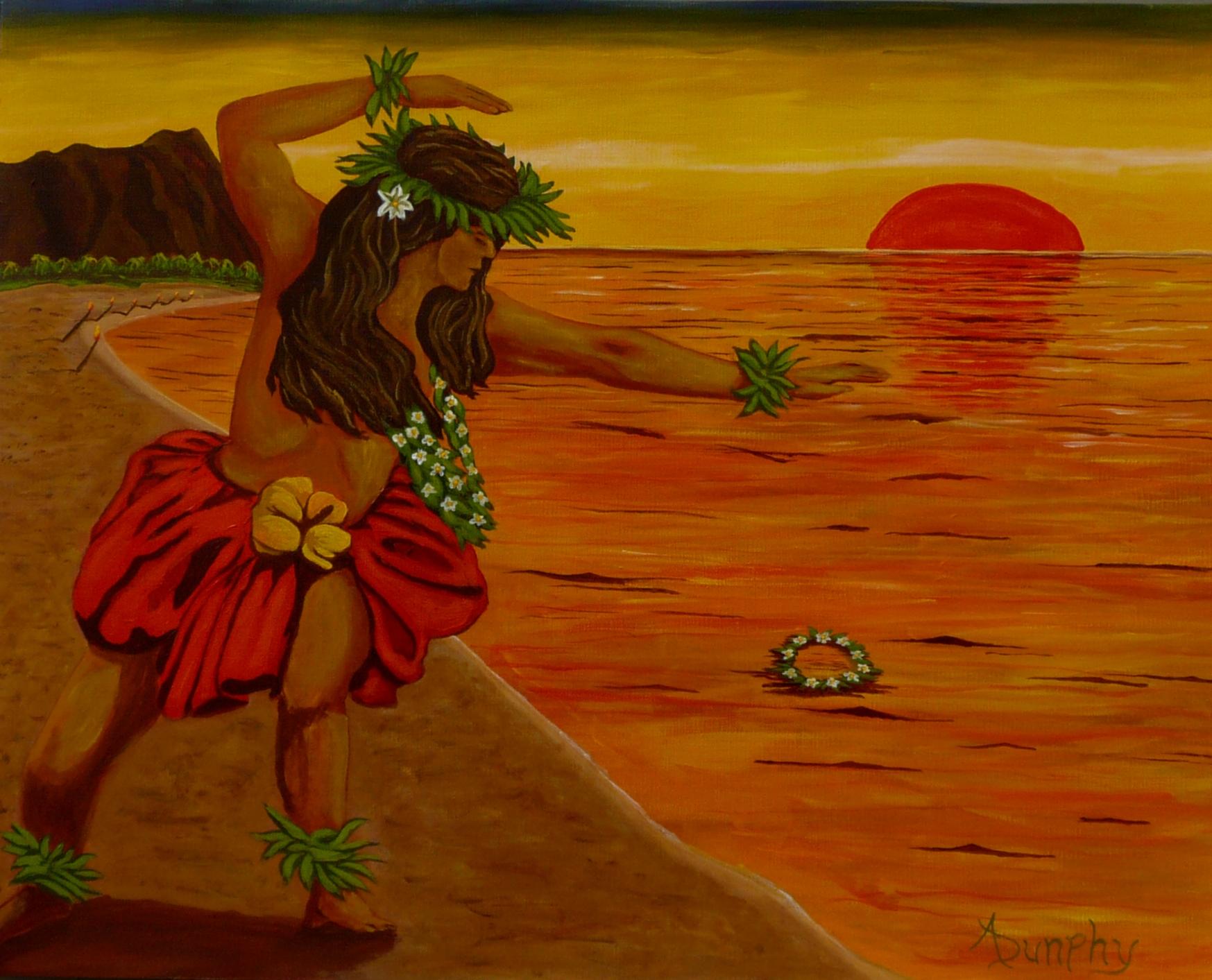Waikiki Aloha, peinture, acrylique sur papier - Painting de Anthony Dunphy