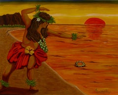 Waikiki Aloha, Painting, Acrylic on Paper