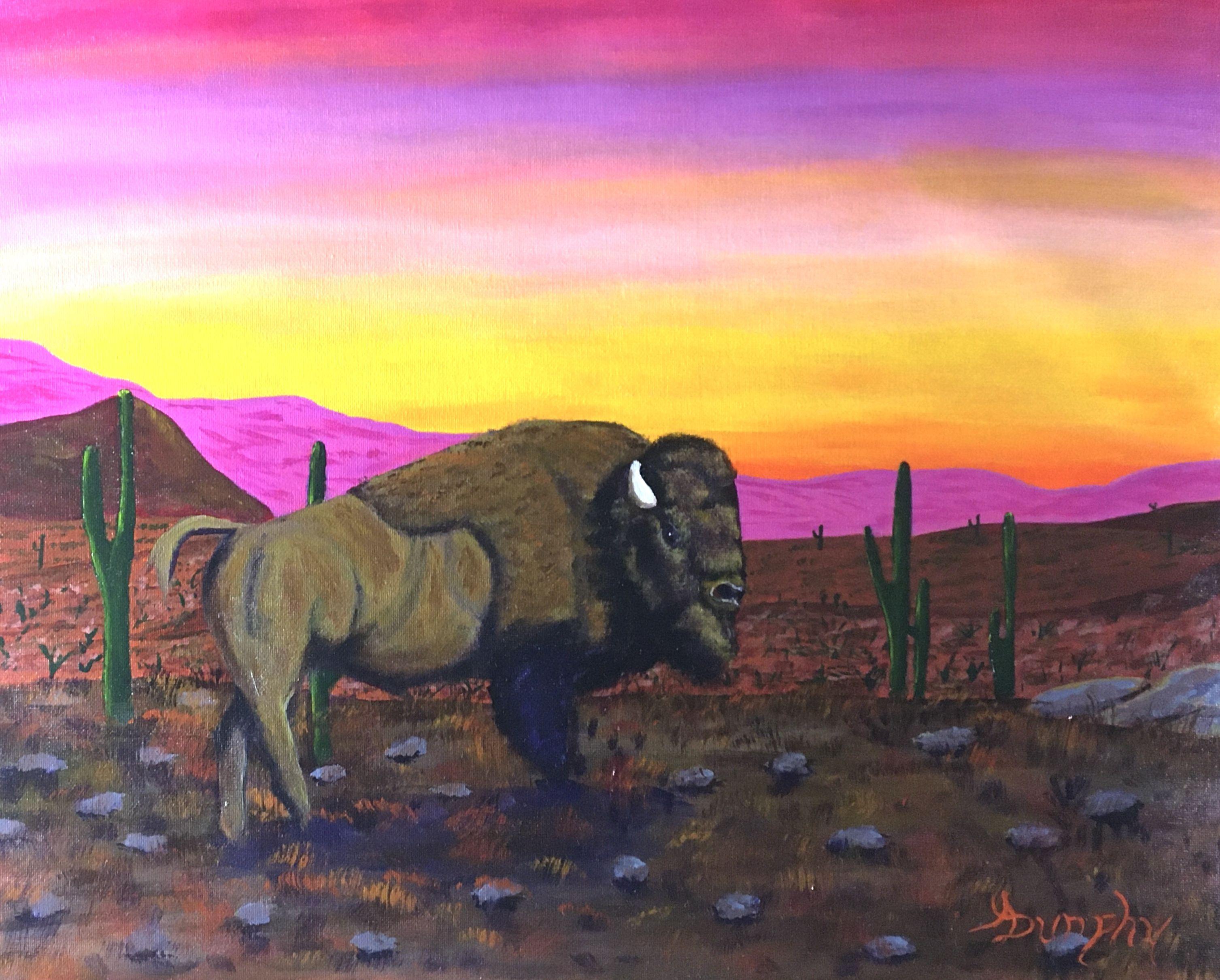 Peinture, acrylique sur toile coucher de soleil de l'Ouest occidental - Painting de Anthony Dunphy