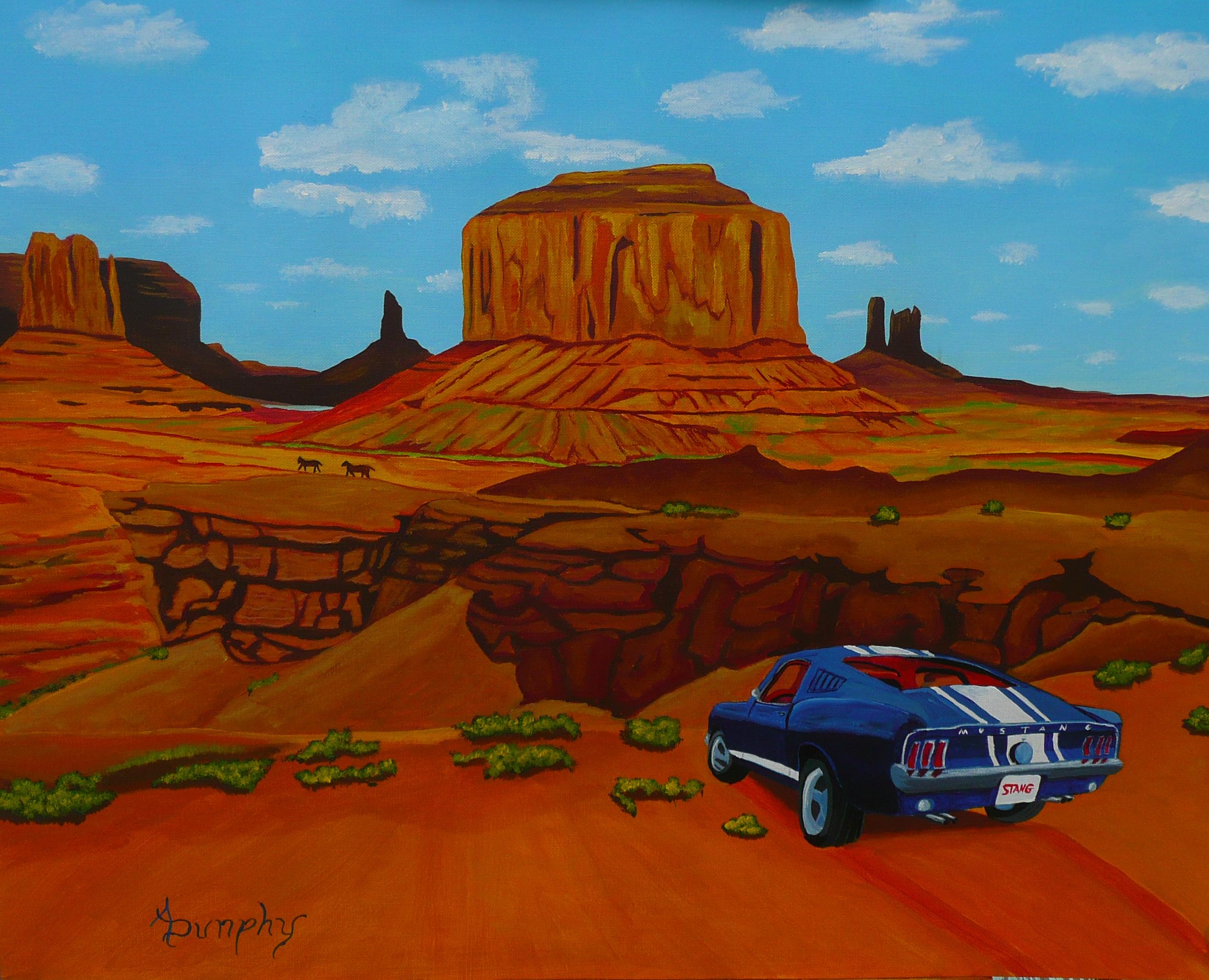 Wild Mustang Country, Pintura, Acrílico sobre papel - Painting de Anthony Dunphy