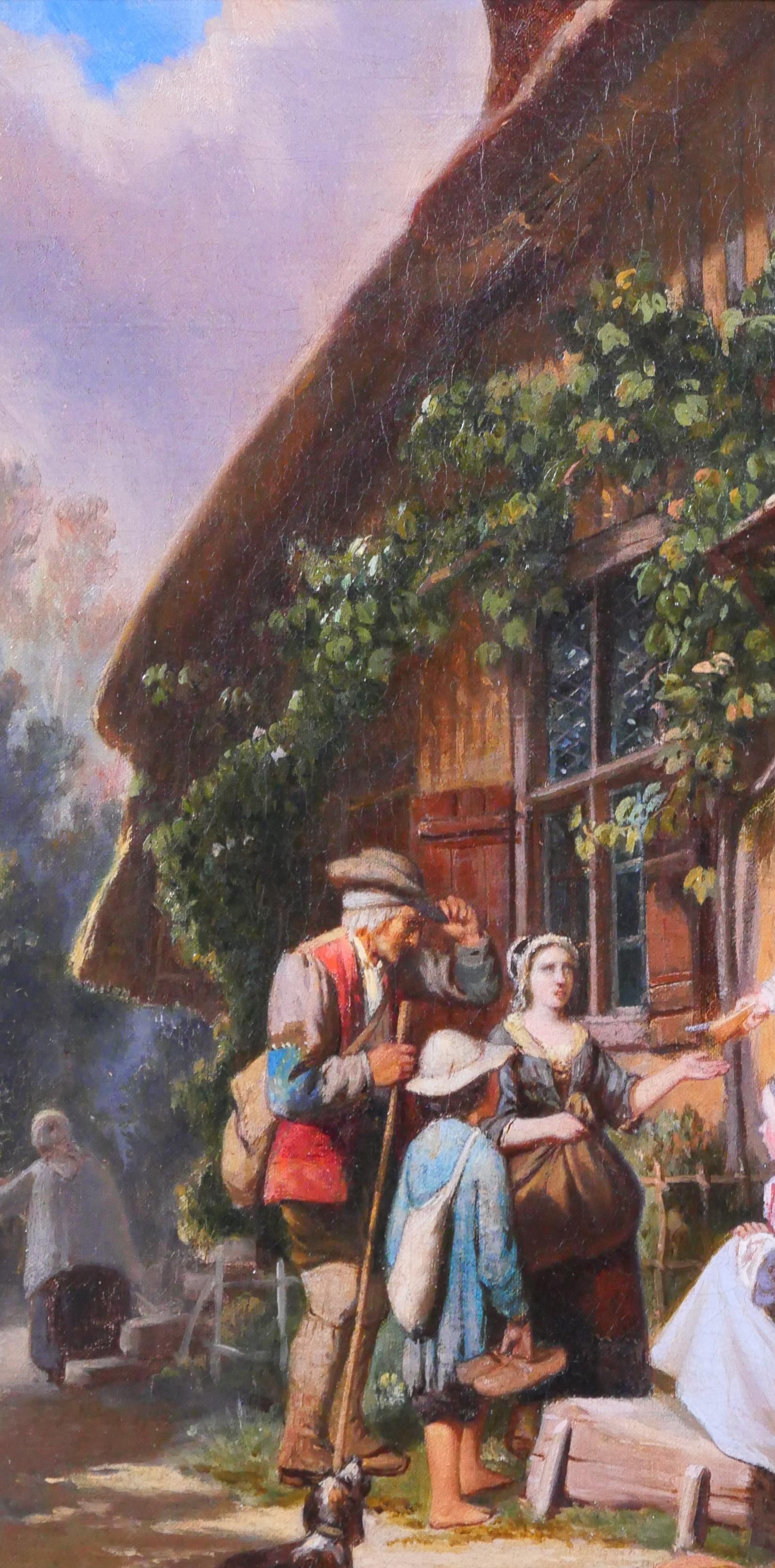 Peasant scene, young woman giving bread For Sale 1