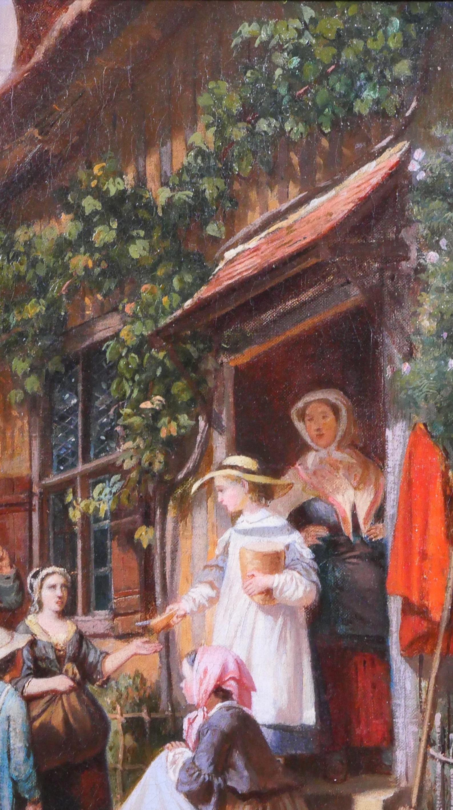Peasant scene, young woman giving bread For Sale 2