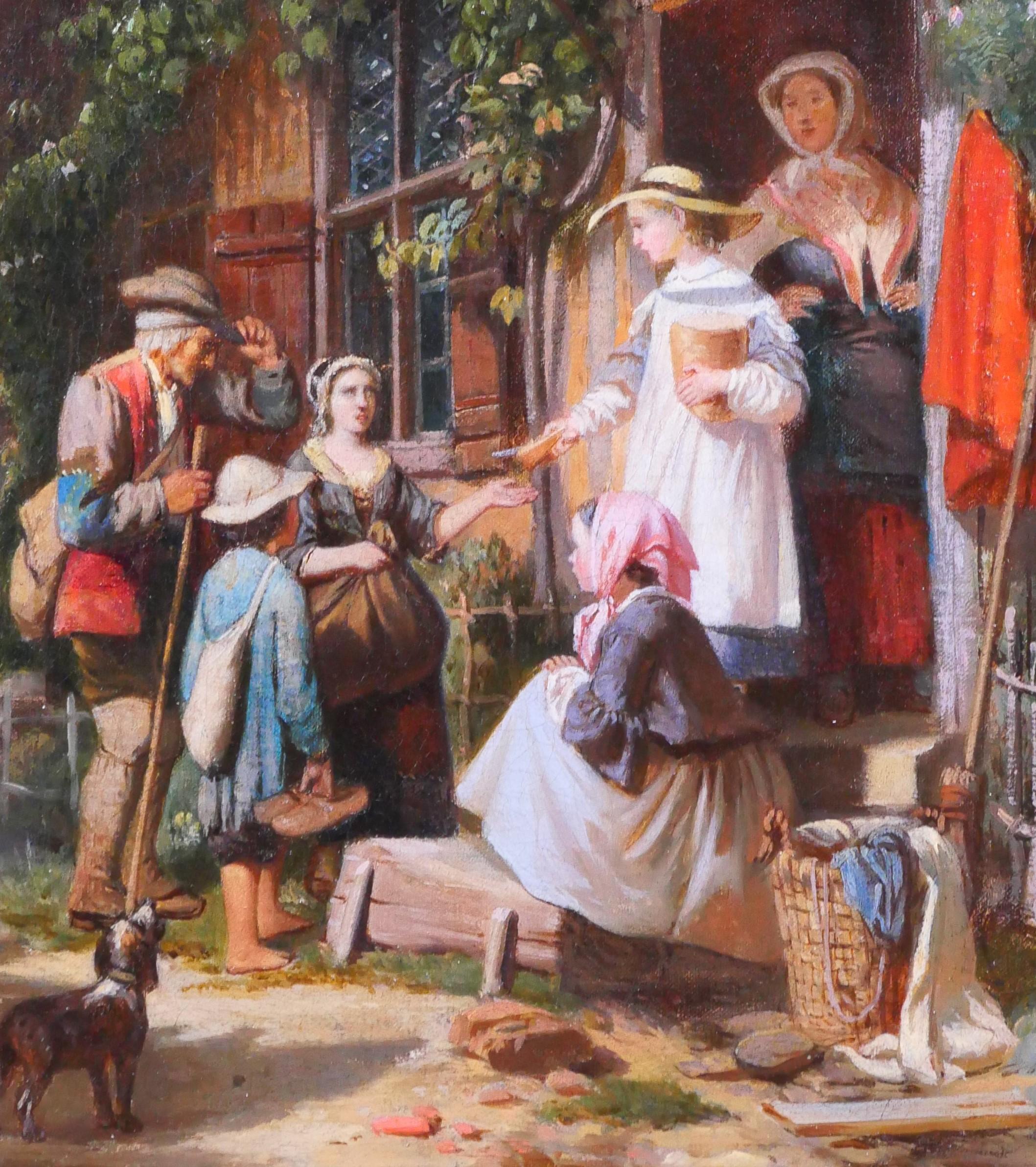 Peasant scene, young woman giving bread For Sale 3