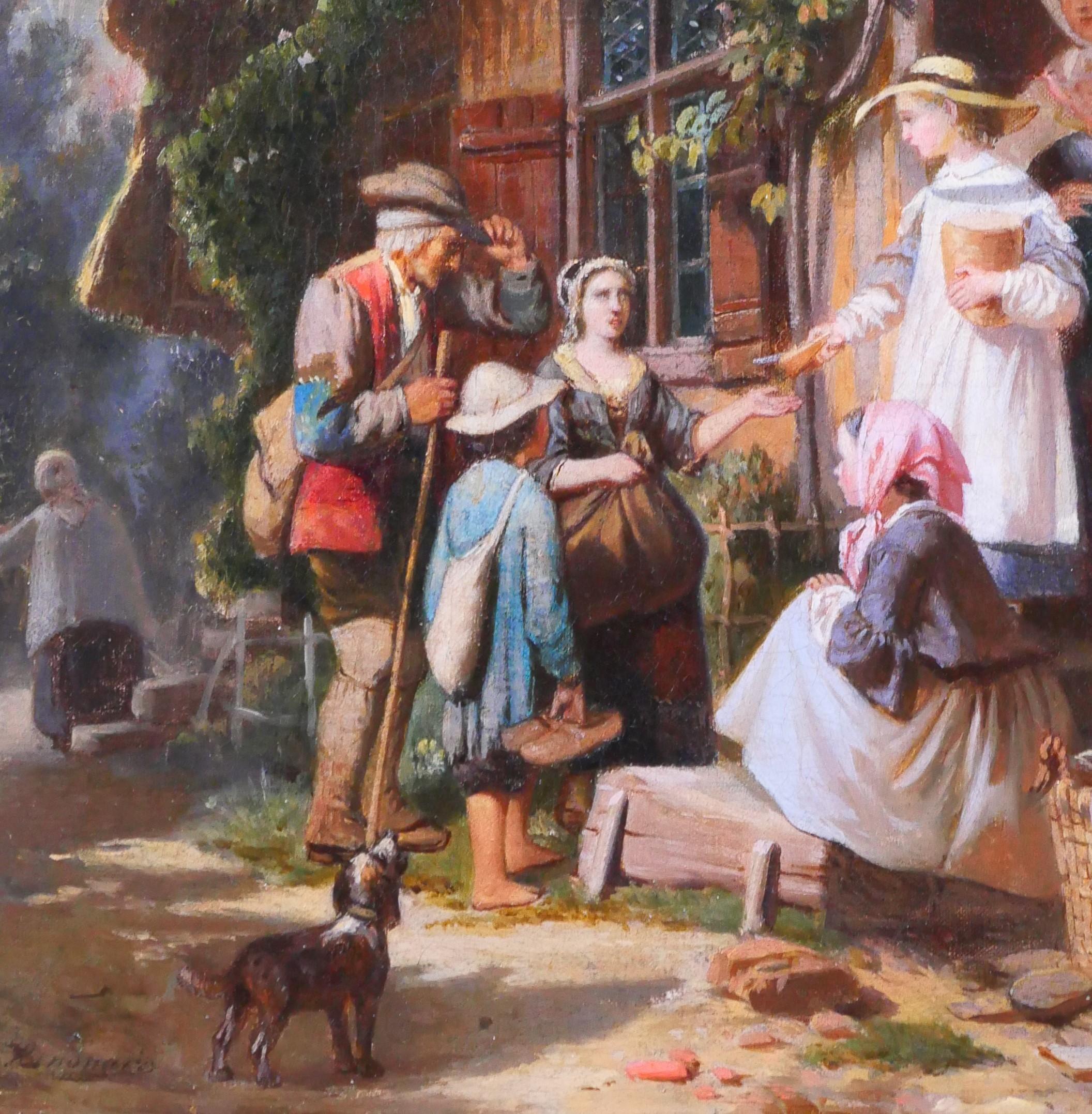 Peasant scene, young woman giving bread For Sale 4