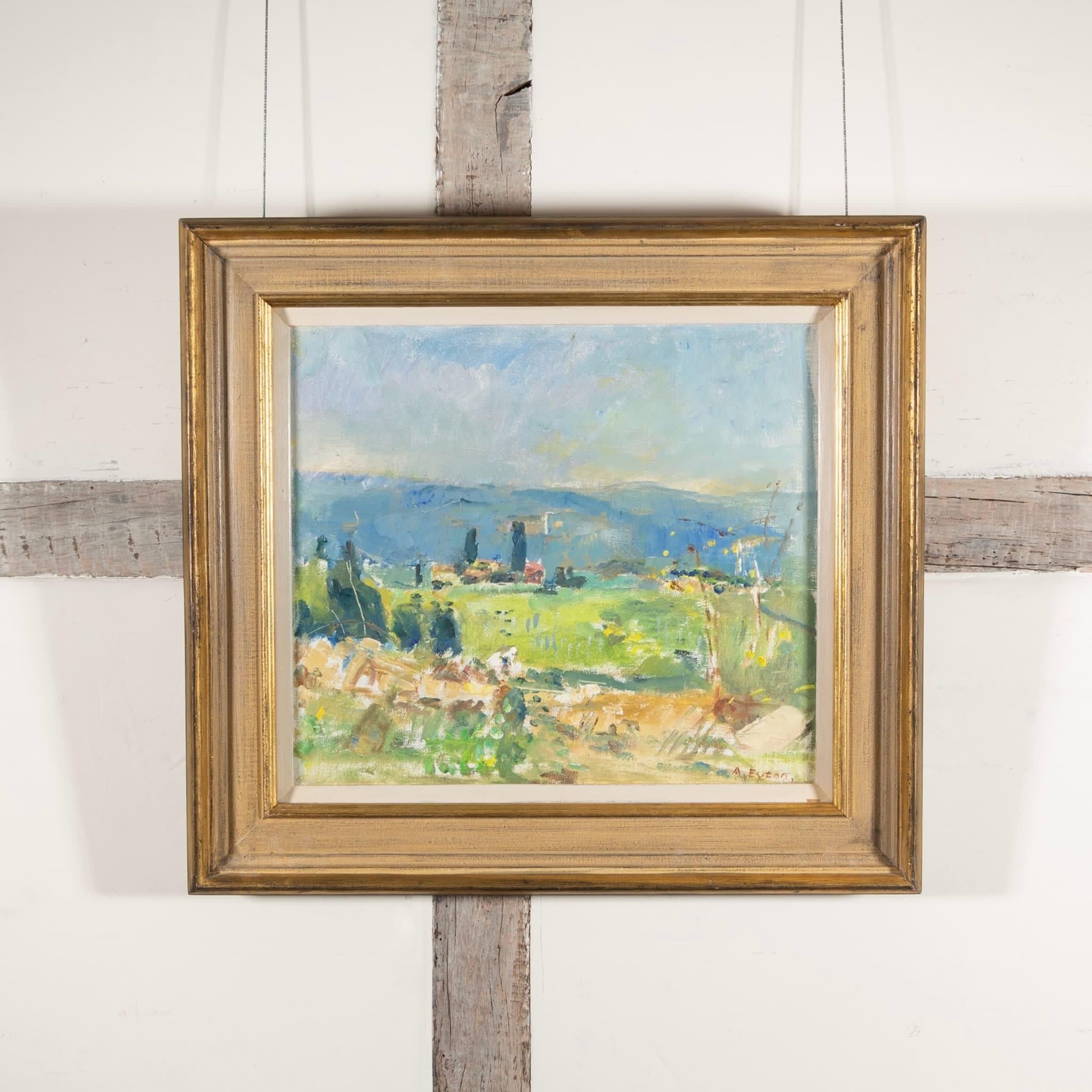 Paesaggio toscano, dipinto olio su tela di Anthony Eyton, 1990 circa 1