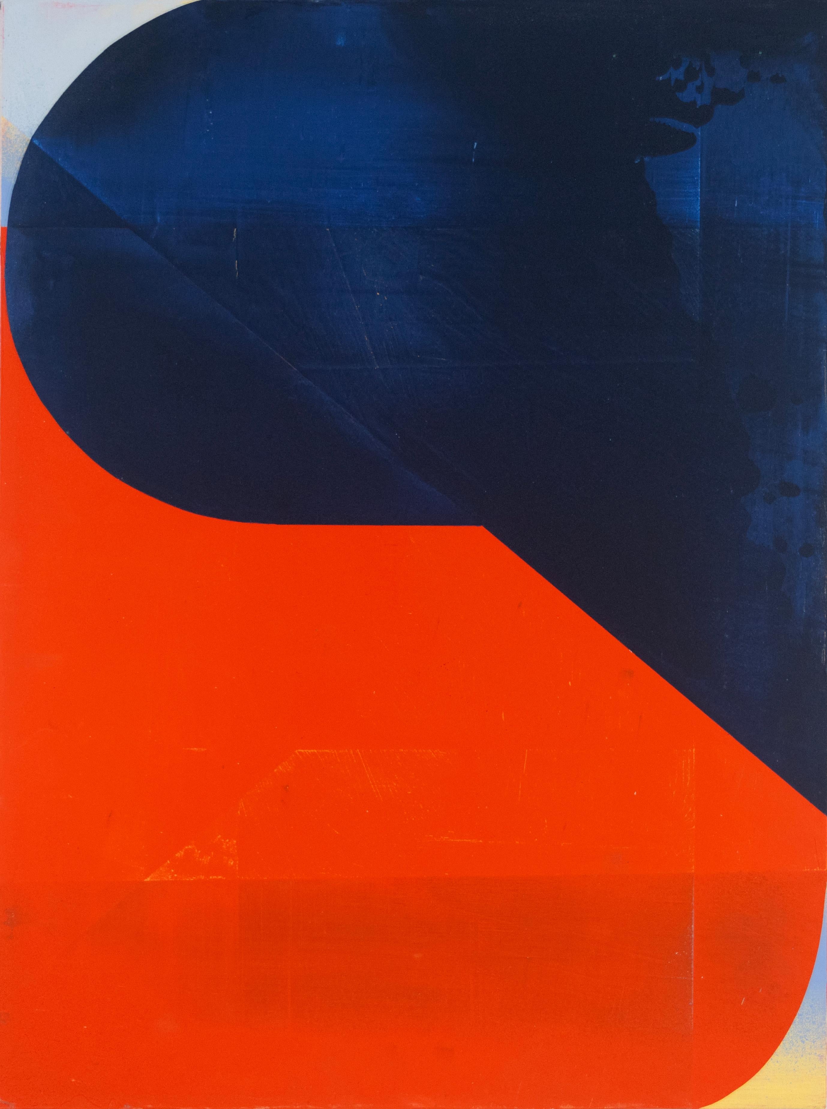 "Smp#5" 2023 acrilico, composto di gesso e vernice spray su pannello 16 x 12 pollici.