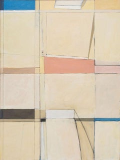 Marie (Geometric, Lyrical Abstract Oil Painting in Pastel Yellow, Peach, Blue)