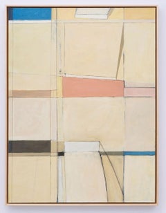 Marie (Geometric, Lyrical Abstract Oil Painting in Pastel Yellow, Peach, Blue)