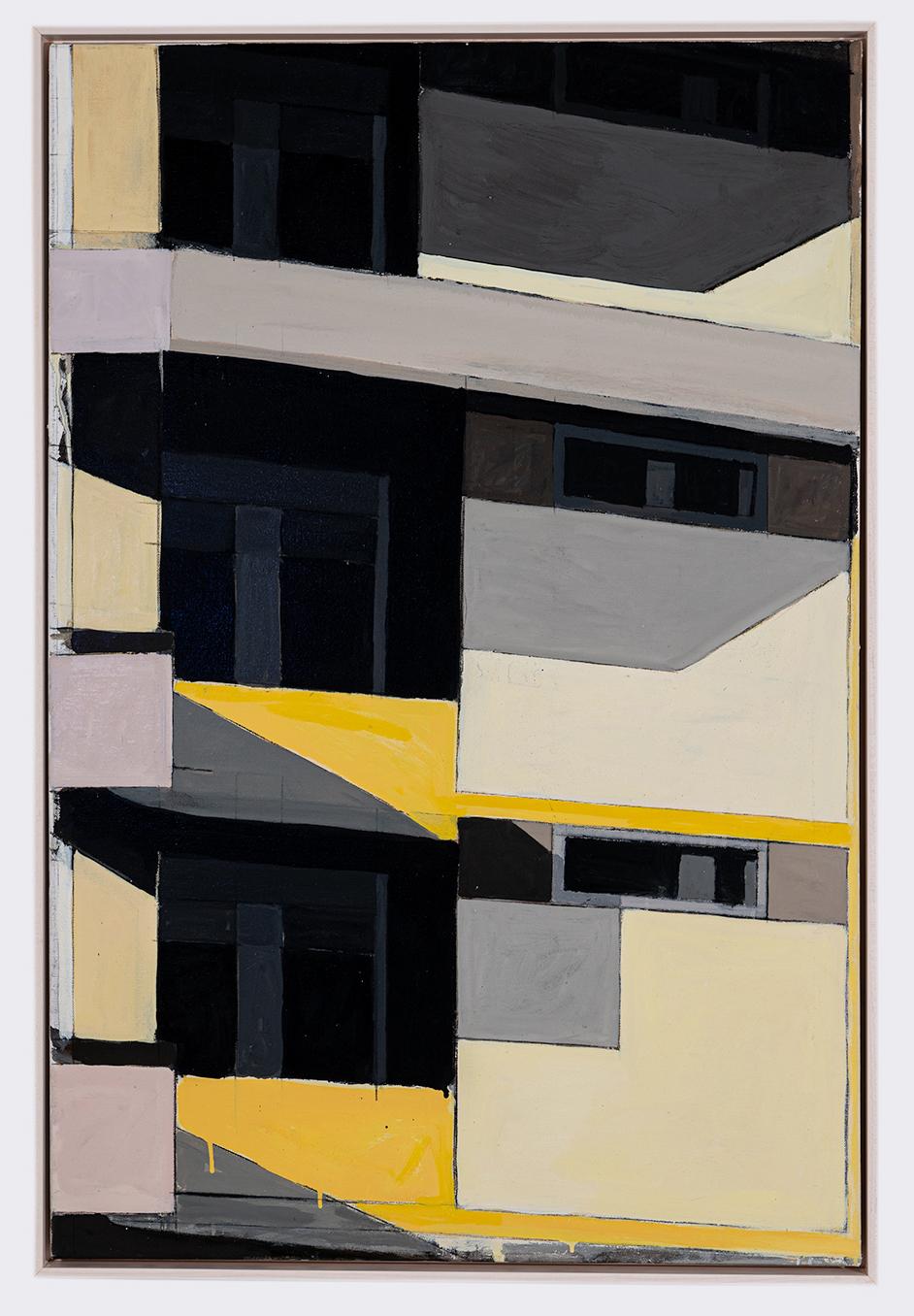 Ospedale II (Abstract Mid Century Modernity, Building Facade in Black & Yellow) - Painting de Anthony Finta