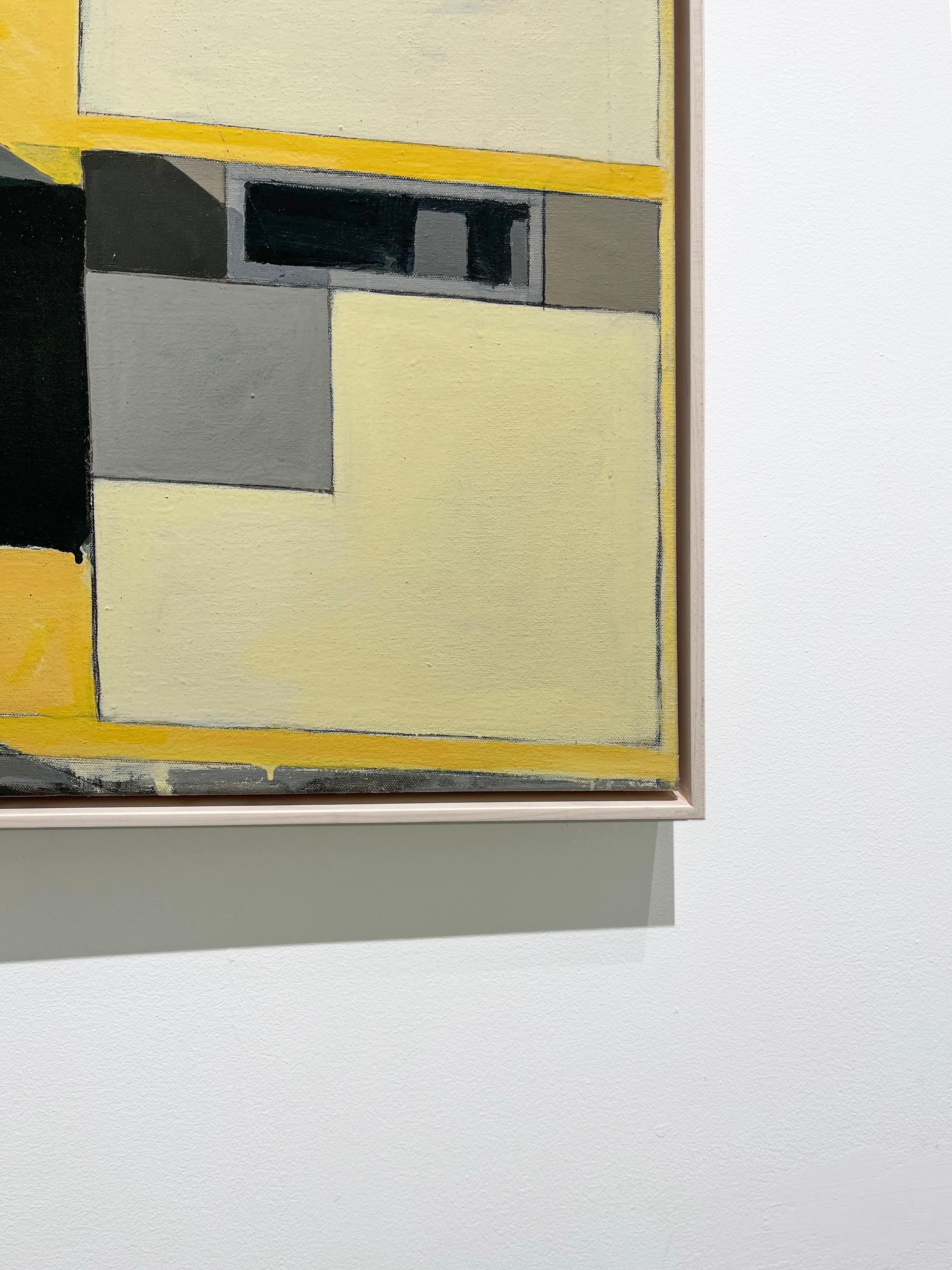 Peinture architecturale abstraite contemporaine en noir et jaune 
