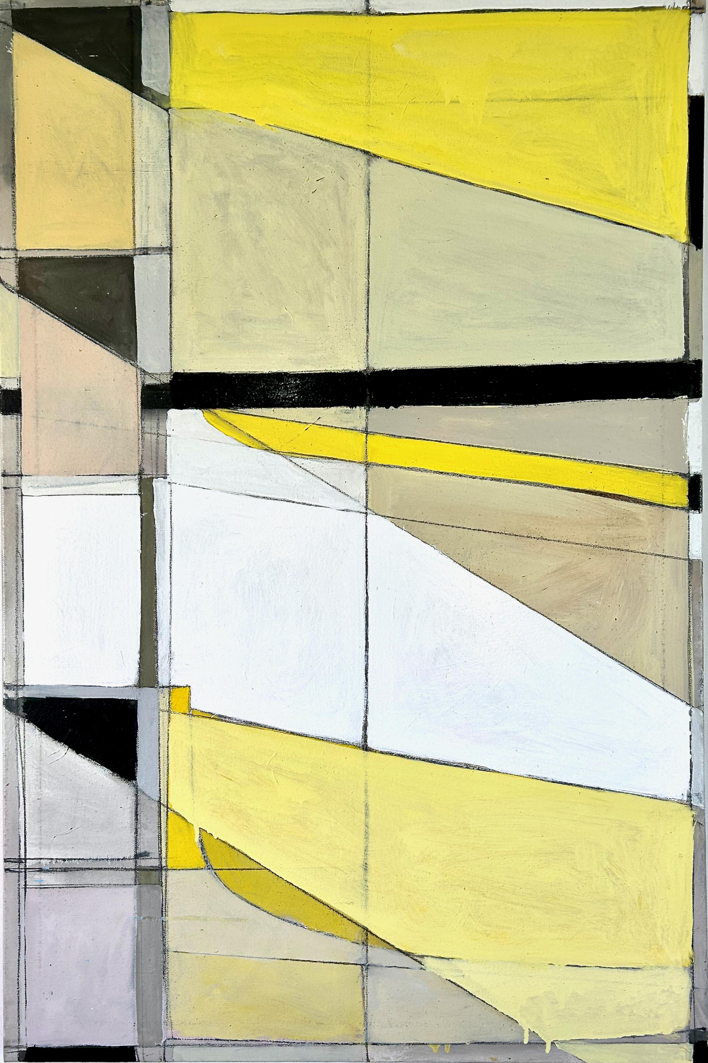 Ospedale III (peinture géométrique abstraite contemporaine en jaune et noir)