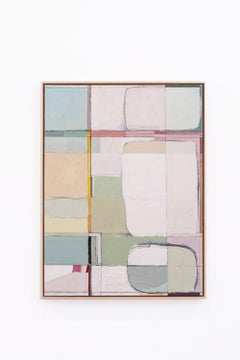 Undertow (Geometric, Lyrical Abstract Oil Painting in Pastel Emerald and Pink)