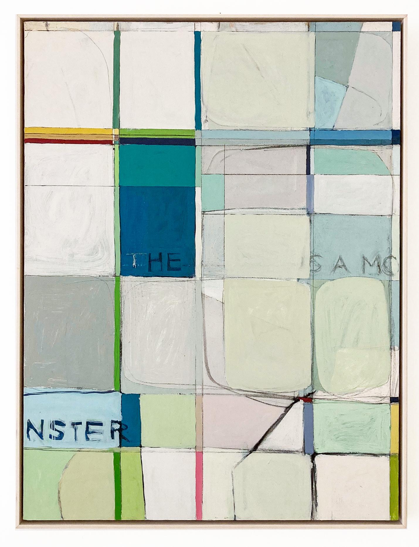 When the World Is a Monster (Contemporary Pastel Vertical Grid, Blue Pink Green) - Painting by Anthony Finta
