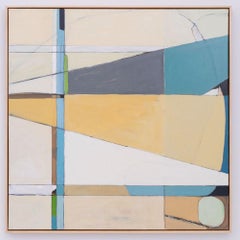 Wilmarth II (Geometric, Lyrical Abstract Painting in Off-White, Blue, Yellow)