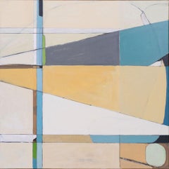 Wilmarth II (Geometric, Lyrical Abstract Painting in Off-White, Blue, Yellow)
