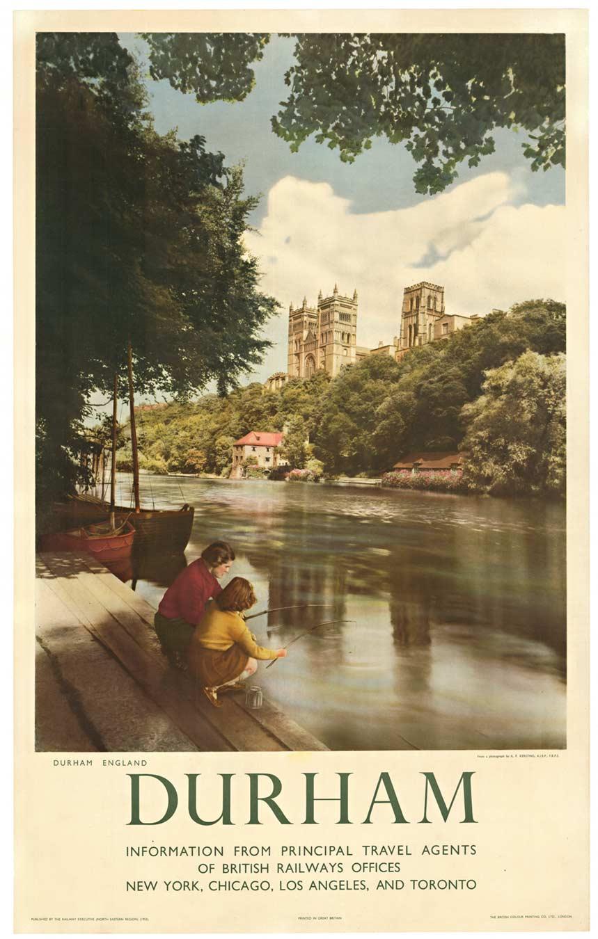 Affiche de voyage vintage originale de Durham, Angleterre, British Railways