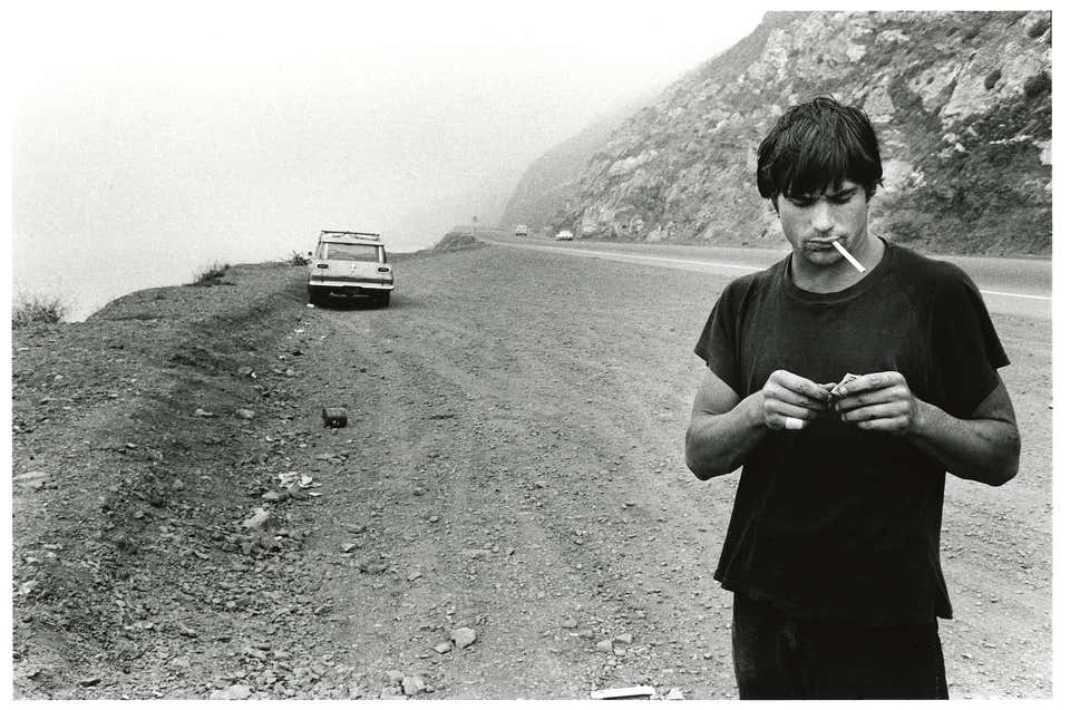 Anthony Friedkin, Rick Dano, Malibu, Surfer, Smoking, Car, June Gloom, B&W