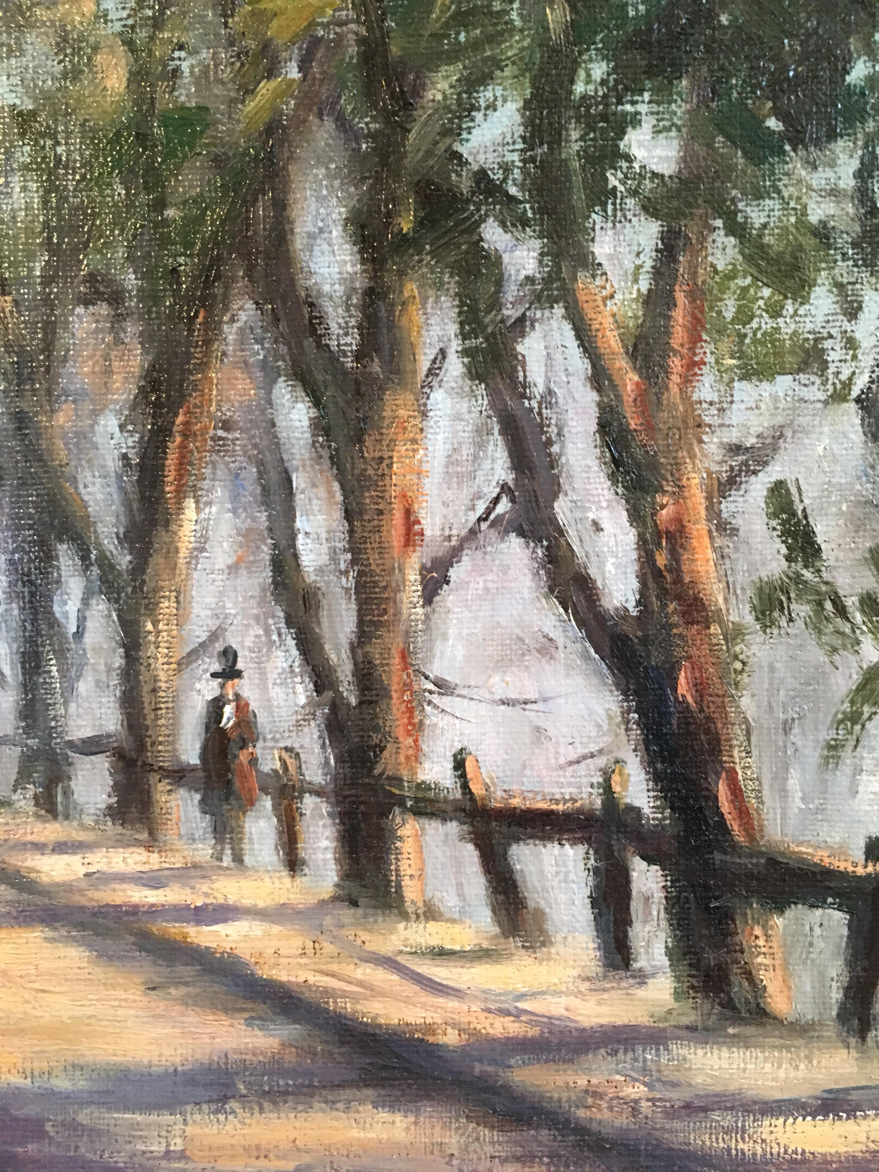 Dappled Light, Impressionist City Scene, Signed Oil Painting For Sale 2