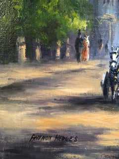 Pferde und Kutsche:: impressionistische Stadtszene:: signiertes Ölgemälde